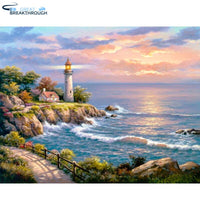 HOMFUN Full Square/Round Drill 5D DIY Diamond Painting "Seaside lighthouse" 3D Embroidery Cross Stitch 5D Home Decor
