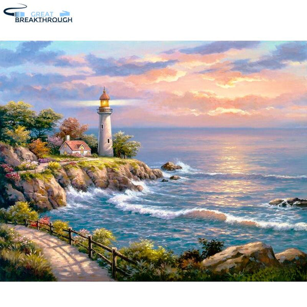 HOMFUN Full Square/Round Drill 5D DIY Diamond Painting "Seaside lighthouse" 3D Embroidery Cross Stitch 5D Home Decor