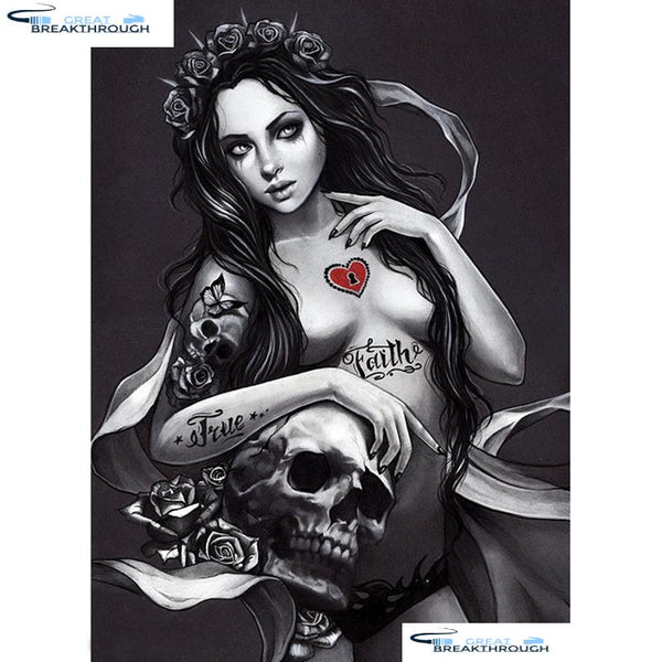 HOMFUN Full Square/Round Drill 5D DIY Diamond Painting "Skull & beauty" 3D Embroidery Cross Stitch 5D Home Decor A01039
