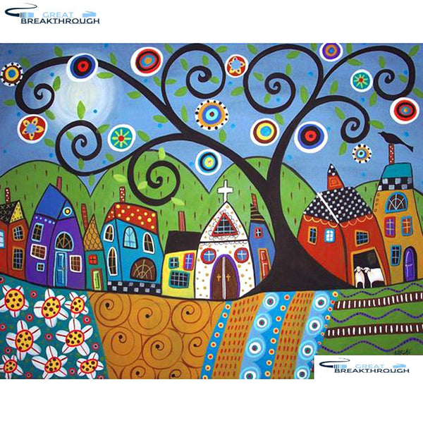 HOMFUN Full Square/Round Drill 5D DIY Diamond Painting "Abstract tree houses" Embroidery Cross Stitch 5D Home Decor A01298