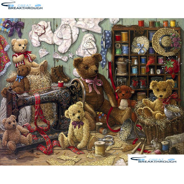 HOMFUN Full Square/Round Drill 5D DIY Diamond Painting "Sewing machine Bear" 3D Embroidery Cross Stitch 5D Home Decor A00980