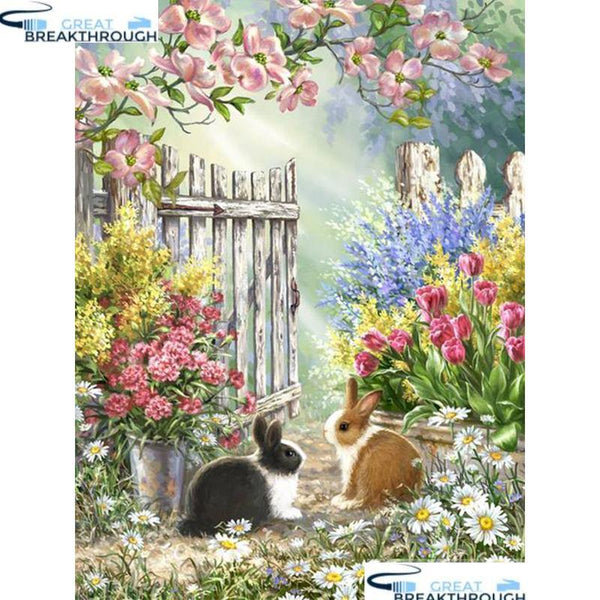 HOMFUN Full Square/Round Drill 5D DIY Diamond Painting "Rabbit garden flower" Embroidery Cross Stitch 5D Home Decor Gift A30134
