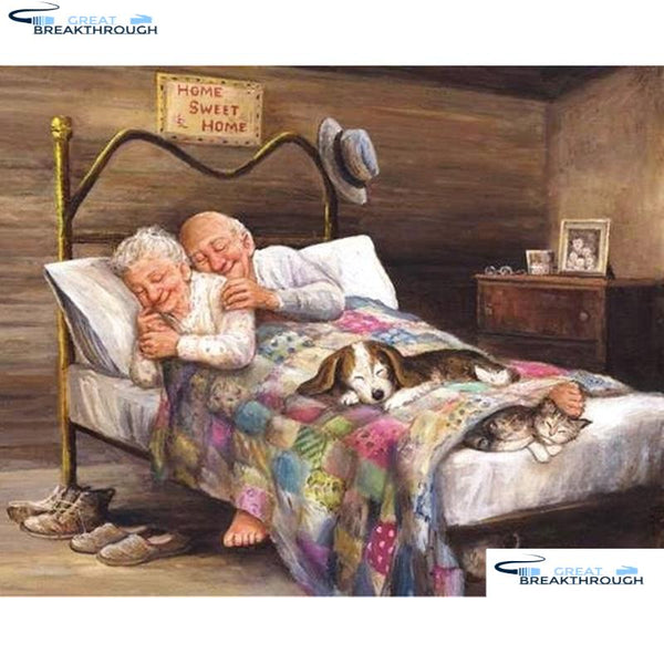 HOMFUN Full Square/Round Drill 5D DIY Diamond Painting "Elderly couple dog" Embroidery Cross Stitch 3D Home Decor Gift A16860