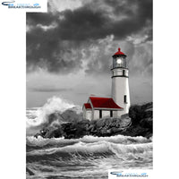 HOMFUN Full Square/Round Drill 5D DIY Diamond Painting "seaside lighthouse" Embroidery Cross Stitch 5D Home Decor A01121