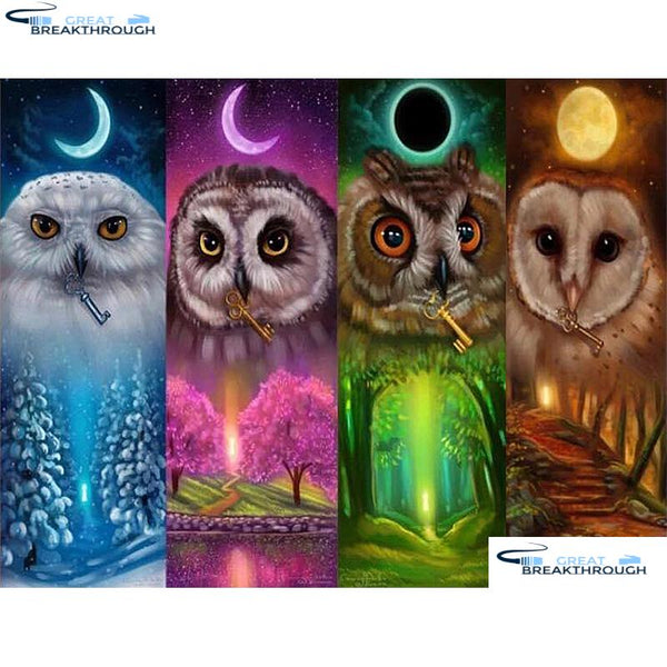 HOMFUN Paint With Diamond Embroidery "Colored owl moon" Diamond Painting Full Square Round Picture Of Rhinestone Decor A27275