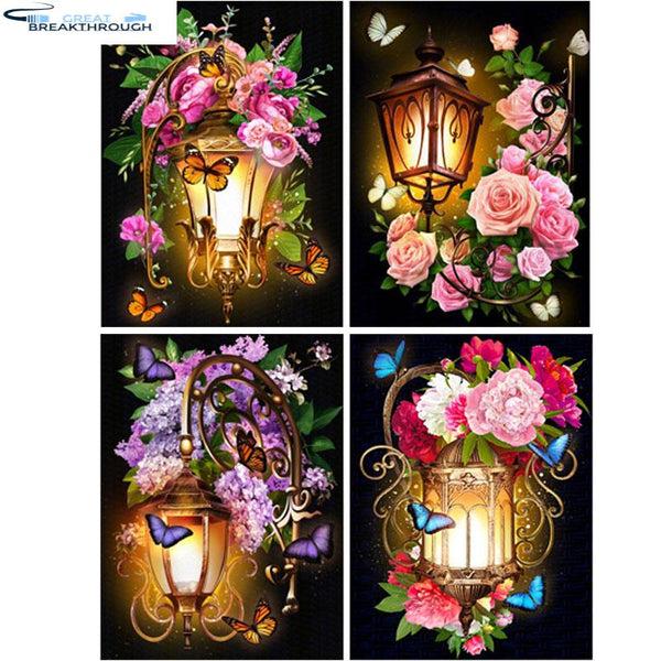 HOMFUN Full Square/Round Drill 5D DIY Diamond Painting "Flower light butterfly" 3D Embroidery Cross Stitch 5D Home Decor Gift