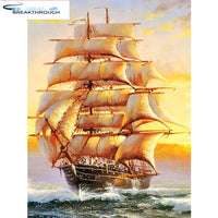 HUACAN Full Drill Square 5D DIY Diamond Painting Sailboat Diamond Embroidery Landscape Picture Of Rhinestone Decor Home