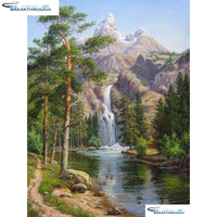 HOMFUN Full Square/Round Drill 5D DIY Diamond Painting "Mountain waterfall" 3D Embroidery Cross Stitch 5D Home Decor A00693