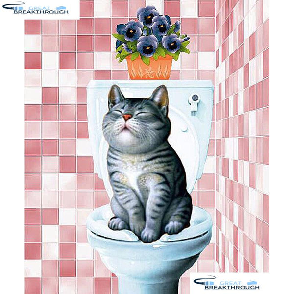 HOMFUN Full Square/Round Drill 5D DIY Diamond Painting "Toilet cat flower" Embroidery Cross Stitch 3D Home Decor Gift A16906